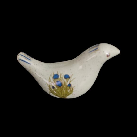 Vintage Ceramic Bird Salt Pepper Shakers Blue Floral Speckled Pottery Set - Picture 2 of 10